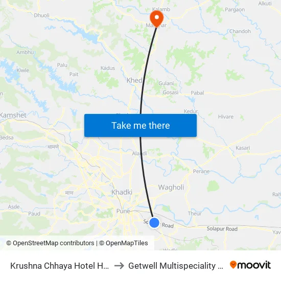 Krishna Chhaya Hotel to Getwell Multispeciality Hospital map
