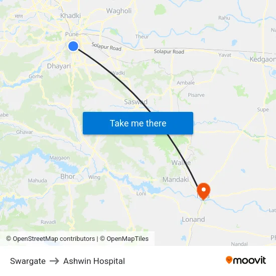 स्वारगेट to अश्विन अस्पताल map