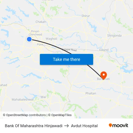 बैंक ऑफ महाराष्ट्र हिंजवाड़ी to अवदुत अस्पताल map
