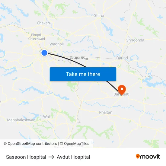 सासून अस्पताल to अवदुत अस्पताल map
