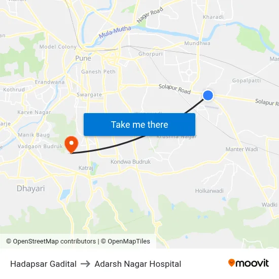 हडपसर गडीटाल to आदर्श नगर अस्पताल map