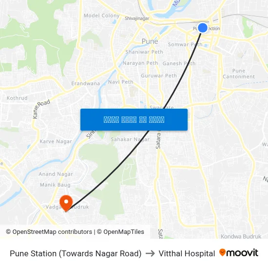 पुणे स्टेशन (नगर रोड की ओर) to विठ्ठल अस्पताल map