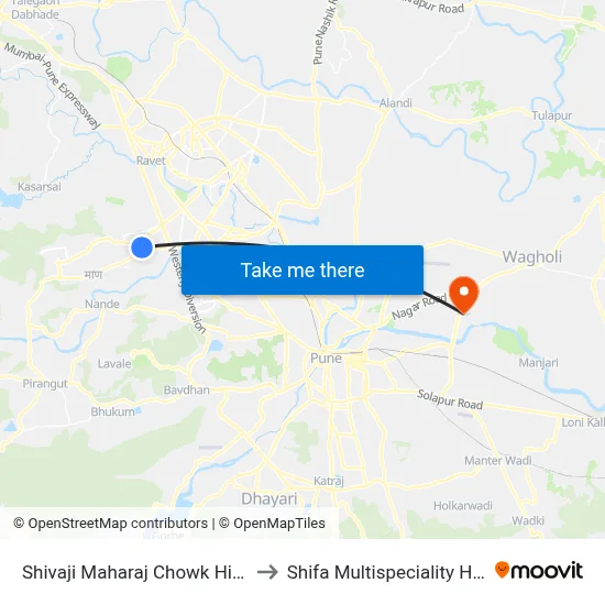 Shivaji Maharaj Chowk Hinjawadi to Shifa Multispeciality Hospital map