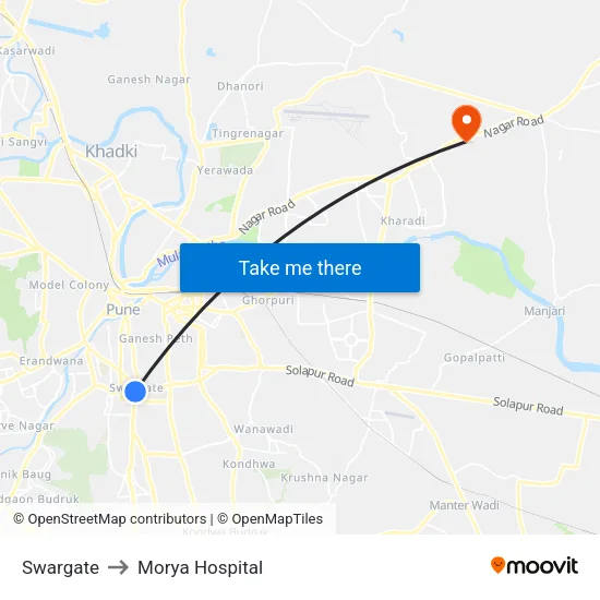 स्वारगेट to मोर्या अस्पताल map