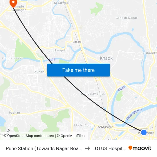 पुणे स्टेशन (नगर रोड की ओर) to लोटस अस्पताल map