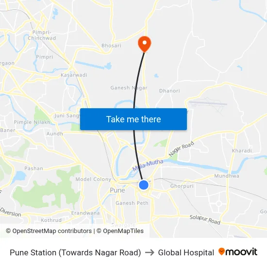 Pune Station (Towards Nagar Road) to Global Hospital map
