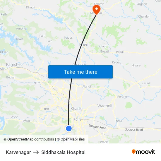 कर्वे नगर to सिद्धकला अस्पताल map