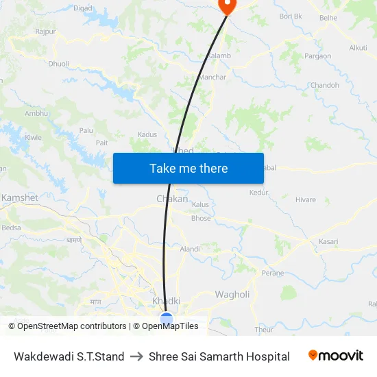 वाकडेवाड़ी एसटी स्टैंड to श्री साई समर्थ अस्पताल map