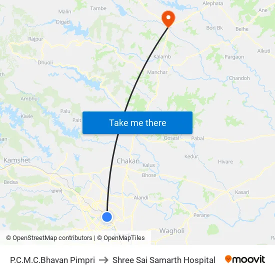 पिंपरी मा.न.पा भवन to श्री साई समर्थ अस्पताल map