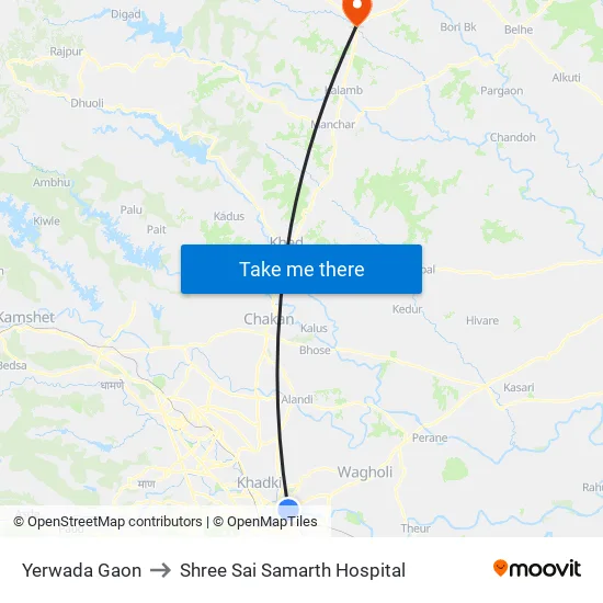 येरवडा to श्री साई समर्थ अस्पताल map