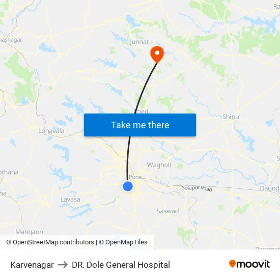 कर्वे नगर to डॉ. डोले जनरल अस्पताल map