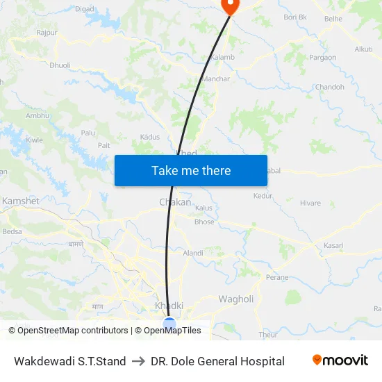 वाकडेवाड़ी एसटी स्टैंड to डॉ. डोले जनरल अस्पताल map