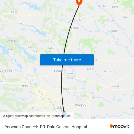 येरवडा to डॉ. डोले जनरल अस्पताल map