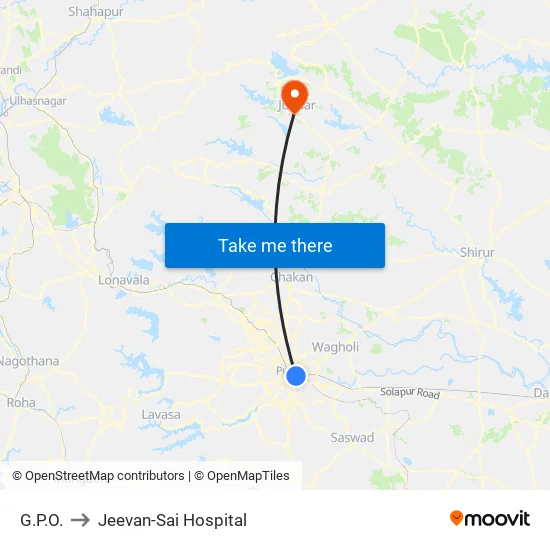 जीपीओ to जीवन-साई अस्पताल map