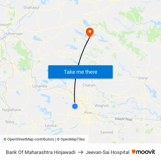 बैंक ऑफ महाराष्ट्र हिंजवाड़ी to जीवन-साई अस्पताल map