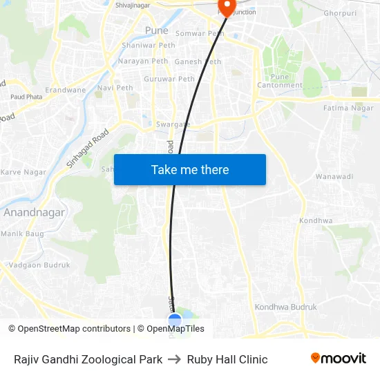 राजीव गांधी प्राणी उद्यान to रूबी हॉल क्लीनिक map