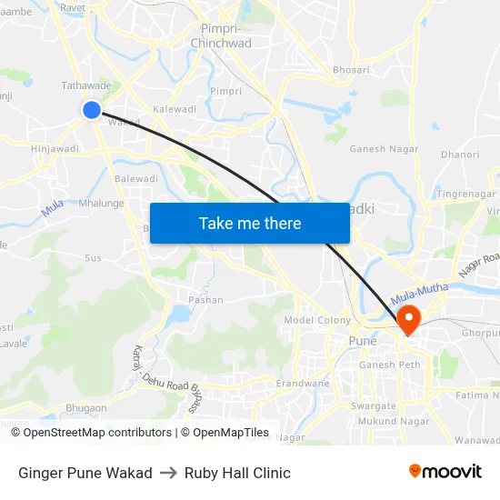 जिंजर पुणे वाकड़ to रूबी हॉल क्लीनिक map