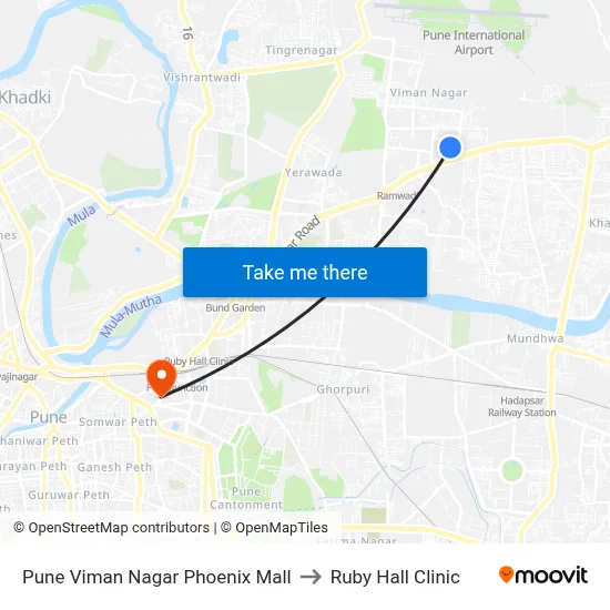 Pune Viman Nagar Phoenix Mall to रूबी हॉल क्लीनिक map
