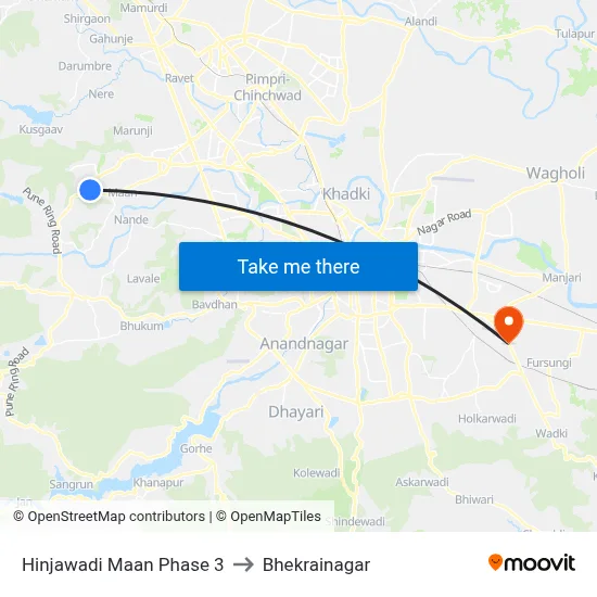 हिंजवाड़ी मान फेज 3 to भेकराईनगर map