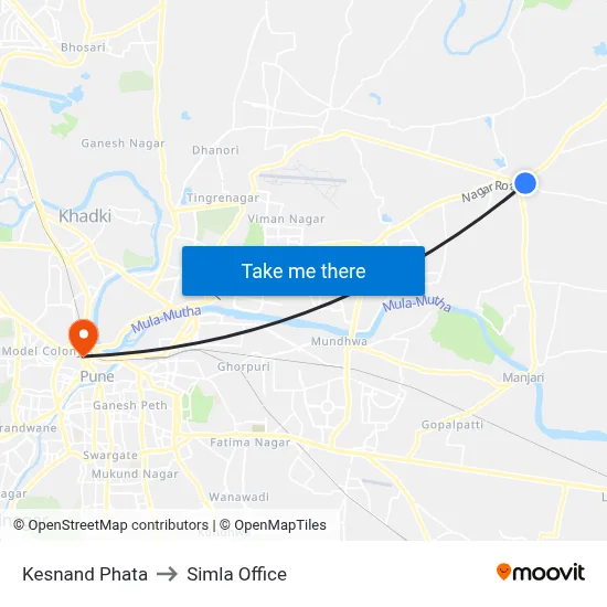 केसनंद फाटा to सिमला ऑफिस map
