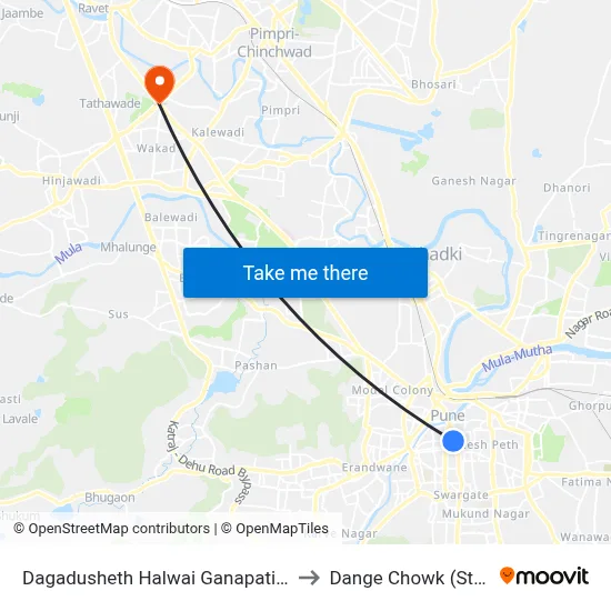 दगडूशेठ हलवाई गणपति मंदिर to Dange Chowk (Station) map