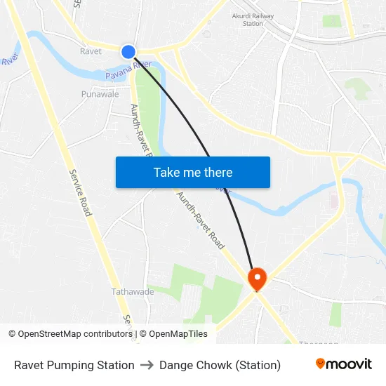 रावेत पंपिंग स्टेशन to Dange Chowk (Station) map