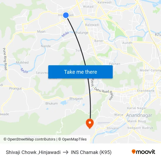 Shivaji Chowk ,Hinjawadi to INS Chamak (K95) map