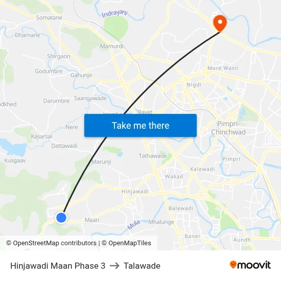 हिंजवाड़ी मान फेज 3 to तलावाडे map
