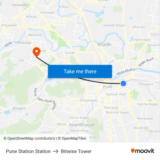 Pune Station Station to बिटवाइज टॉवर map