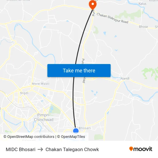 एमआईडीसी भोसरी to चाकण तळेगाव चौक map