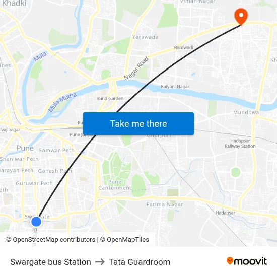 स्वारगेट बस स्टेशन to टाटा गार्डरूम map
