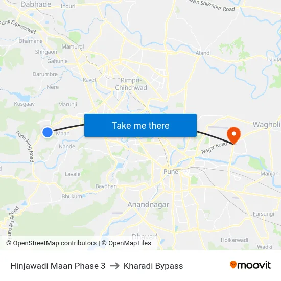 हिंजवाड़ी मान फेज 3 to खराडी बाईपास map