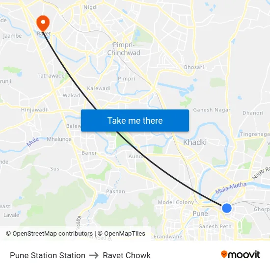 Pune Station Station to रावेत चौक map