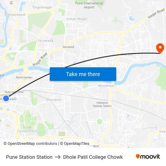 Pune Station Station to ढोले पाटील कॉलेज चौक map