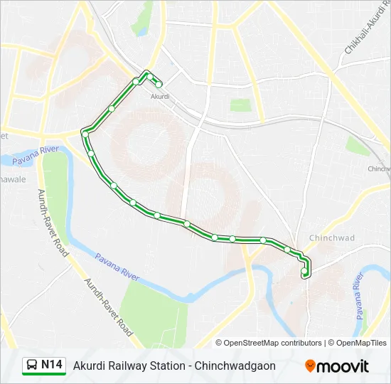 N14 Bus Line Map