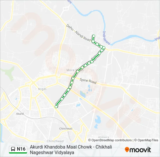 N16 Bus Line Map