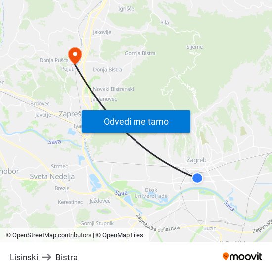 Lisinski to Bistra map