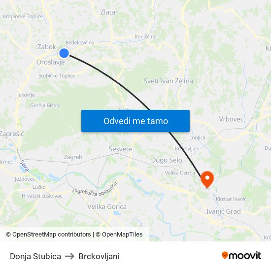 Donja Stubica to Brckovljani map