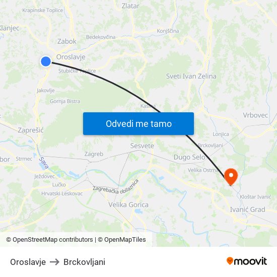 Oroslavje to Brckovljani map