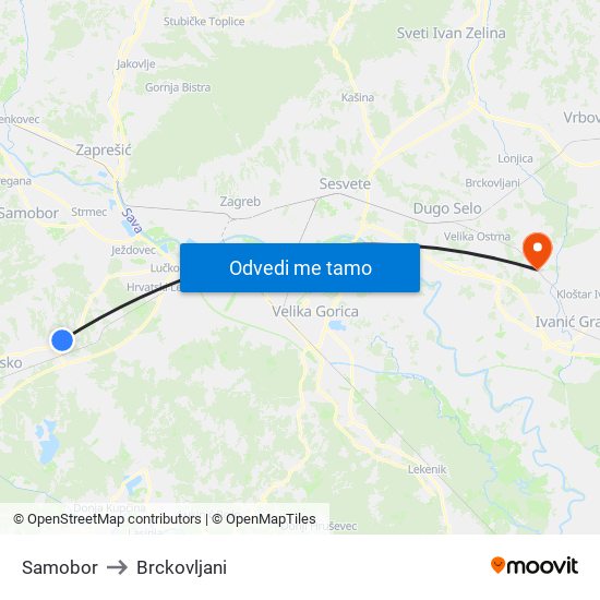 Samobor to Brckovljani map