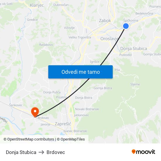 Donja Stubica to Brdovec map