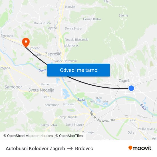 Autobusni Kolodvor Zagreb to Brdovec map