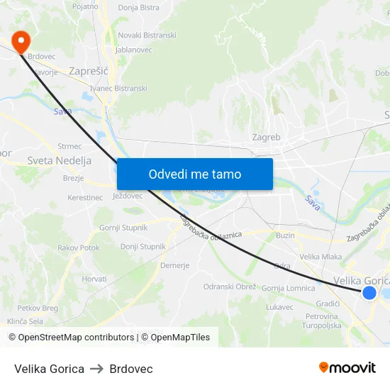 Velika Gorica to Brdovec map