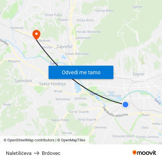 Naletilićeva to Brdovec map