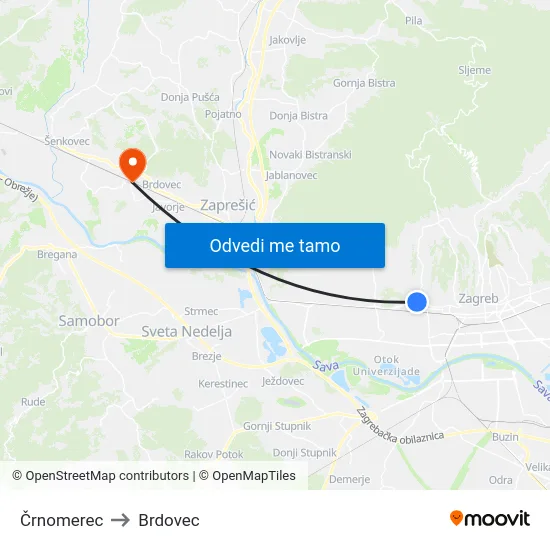 Črnomerec to Brdovec map