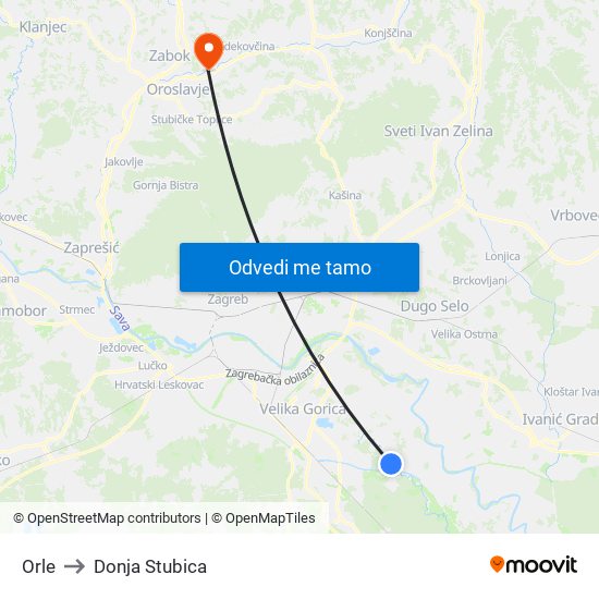 Orle to Donja Stubica map