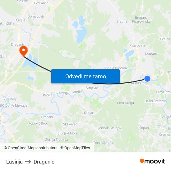 Lasinja to Draganic map