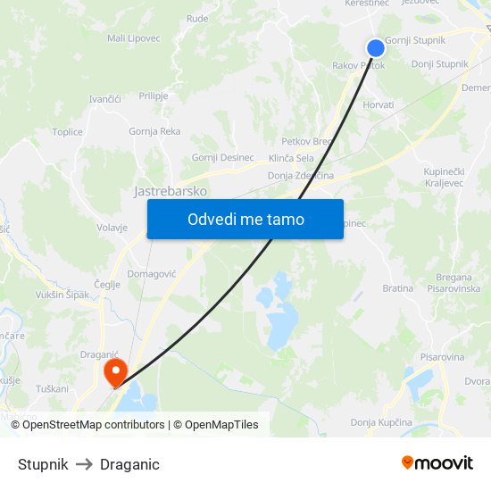 Stupnik to Draganic map