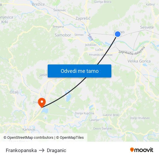 Frankopanska to Draganic map
