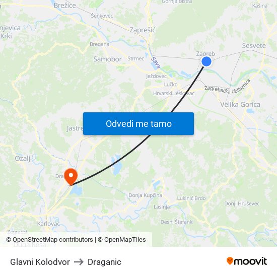 Glavni Kolodvor to Draganic map